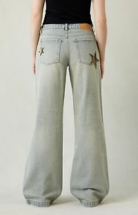 Pacsun Casey Low Rise Baggy Jeans Camo Star Light Indigo