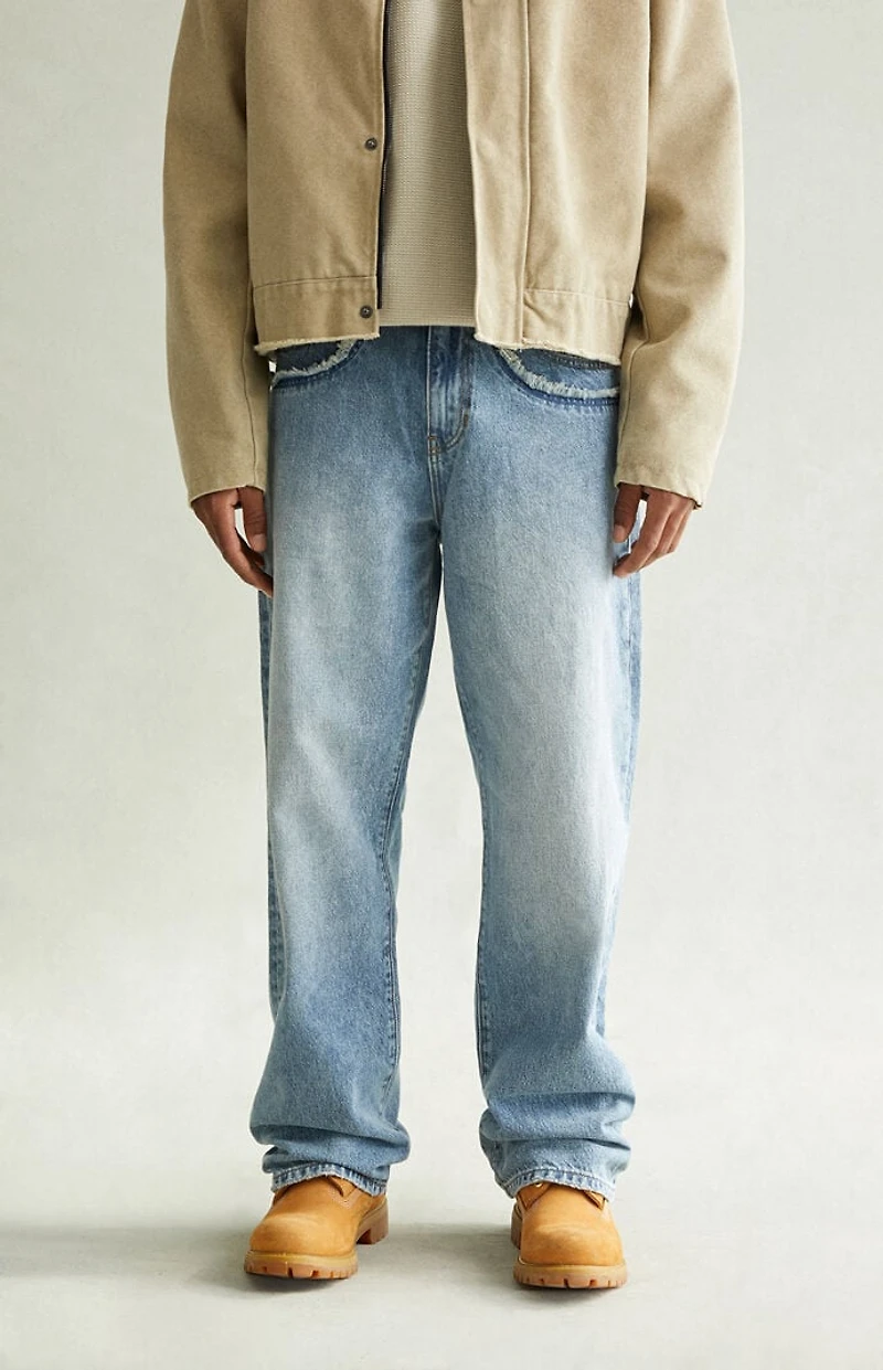 Pacsun Dylan Baggy Jeans Frayed Medium Blue