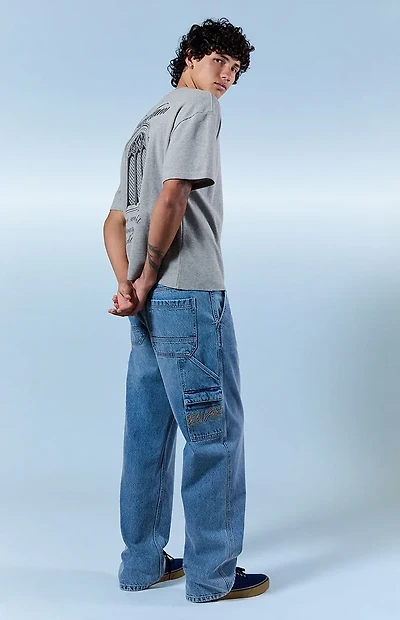 Pacsun Dylan Baggy Jeans NY Embroidered Carpenter Medium Blue