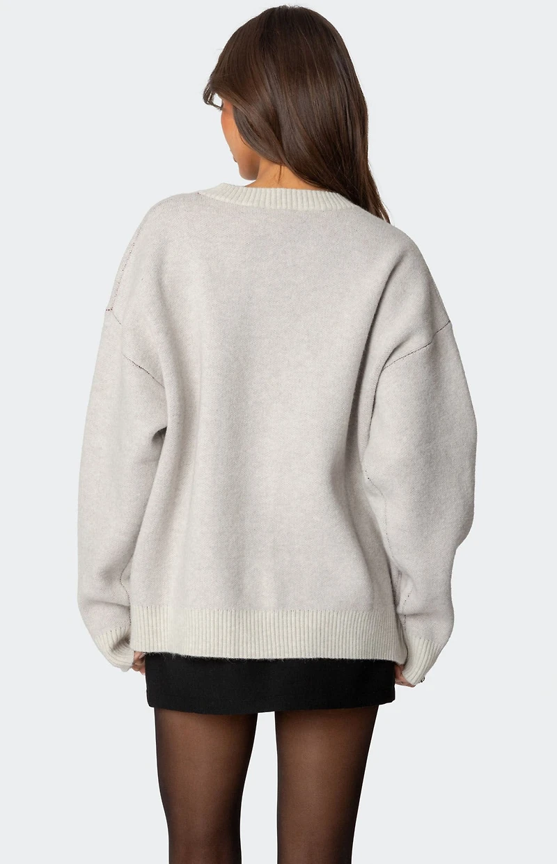 Edikted Cherry 3 Oversized V Neck Sweater