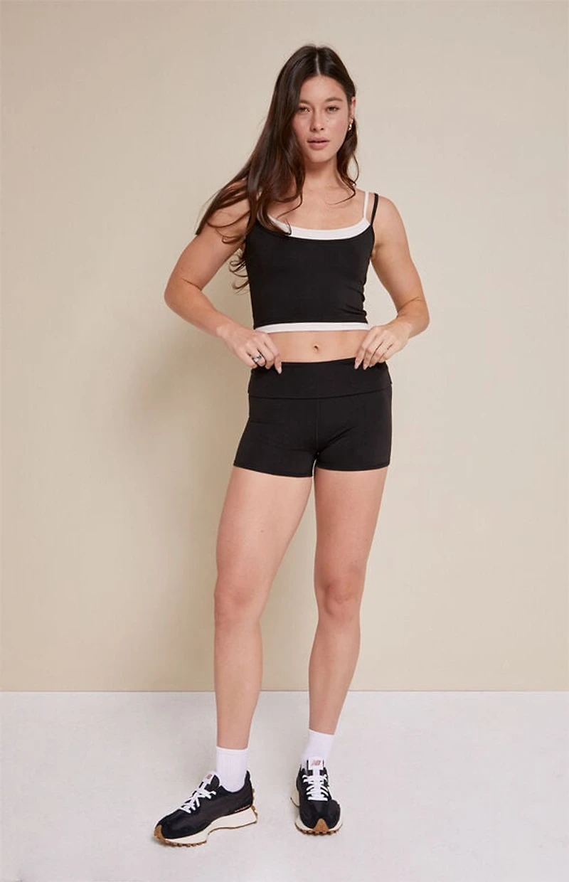 PAC 1980 WHISPER Active Black Low Rise Fold-Over Micro Biker Shorts