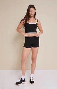 PAC 1980 WHISPER Active Black Low Rise Fold-Over Micro Biker Shorts