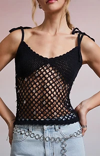 Third Charm Nathalia Charmed Crochet Tank Top