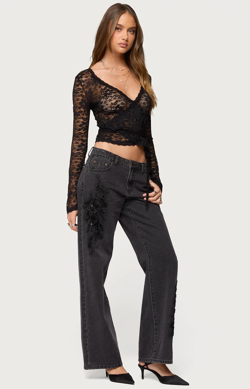 Edikted Medora Sheer Lace Wrap Top