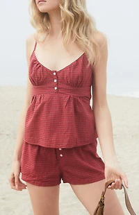 John Galt Burgundy Plaid Tiffany Tank Top
