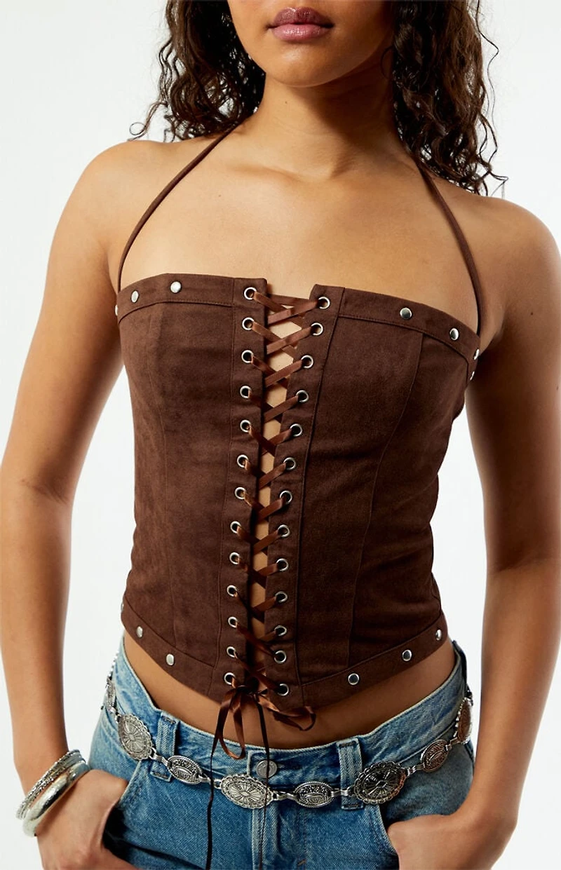 Your Favorite Chelsie Faux Suede Lace-Up Top