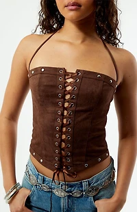 Your Favorite Chelsie Faux Suede Lace-Up Top