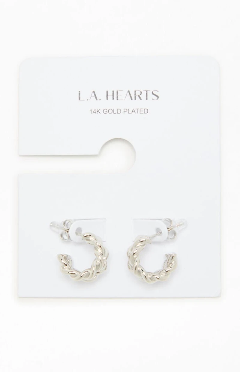 LA Hearts Silver 14K Gold Plated Braided Hoop Earrings