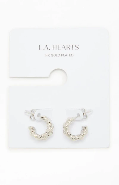 LA Hearts Silver 14K Gold Plated Braided Hoop Earrings