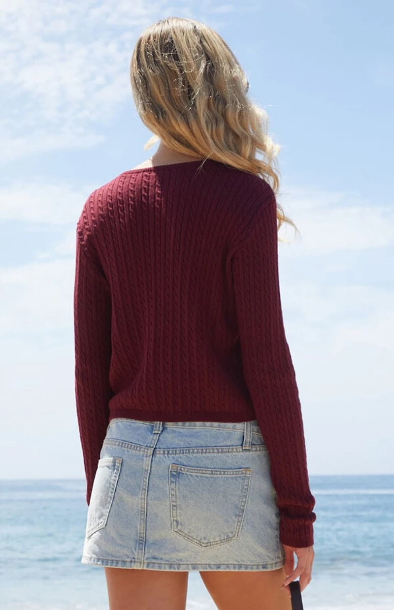 John Galt Burgundy Cable Knit Cardigan