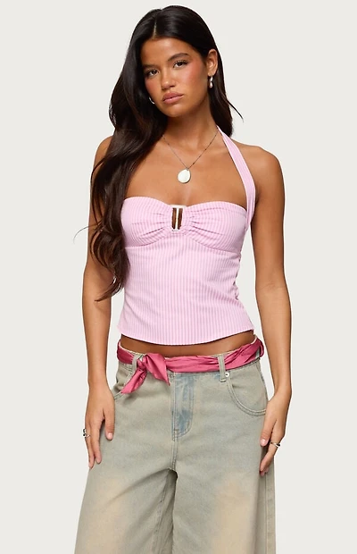 Edikted Caitie Striped Buckle Halter Top