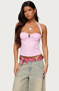 Edikted Caitie Striped Buckle Halter Top