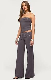 Edikted Breanna Studded Foldover Wide Leg Pants