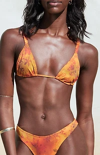 Pacsun Orange Floral Rae Triangle Bikini Top