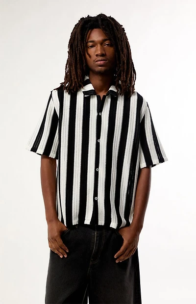 Pacsun Black & White Reece Striped Textured Camp Shirt