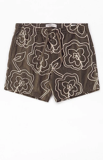 Pacsun Olive Floral Embroidered Volley Shorts