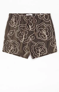Pacsun Olive Floral Embroidered Volley Shorts