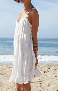 John Galt White Tiered Mini Dress