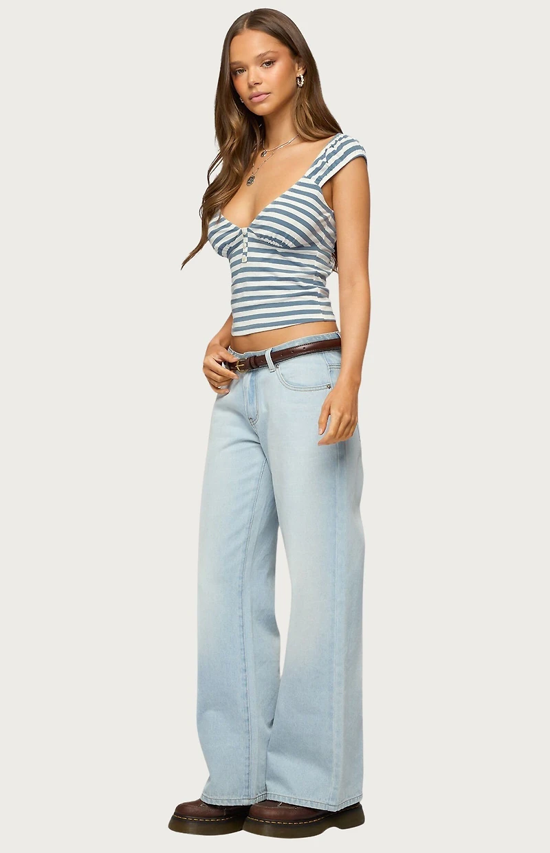 Edikted Aina Striped V Neck Henley Top