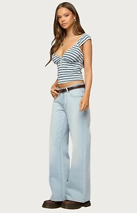 Edikted Aina Striped V Neck Henley Top