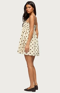 Edikted Polka Dot Linen Look Mini Dress