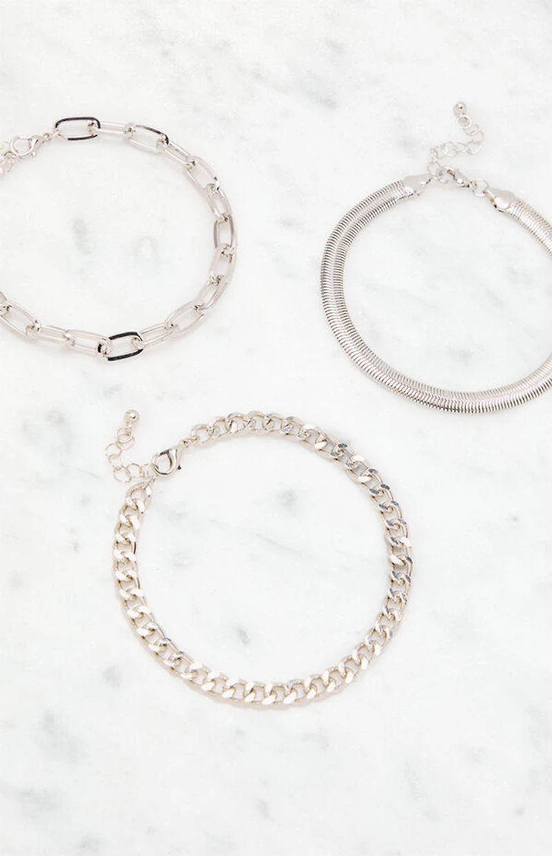 LA Hearts 3 Pack Metal Chain Bracelets