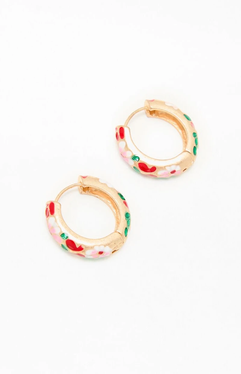 LA Hearts Floral Hoop Earrings
