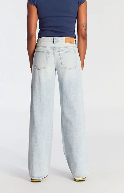 Pacsun Casey Fray Low Rise Baggy Jeans Ripped Light Indigo