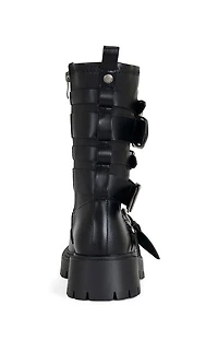 AZALEA WANG Women's Spridy Black Buckled Combat Boots