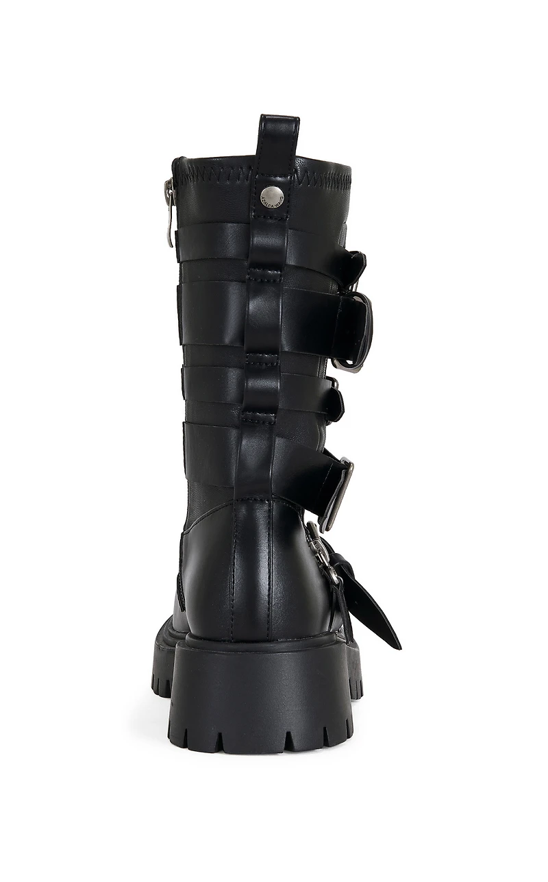 AZALEA WANG Women's Spridy Black Buckled Combat Boots