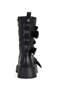 AZALEA WANG Women's Spridy Black Buckled Combat Boots