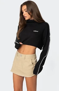 Edikted Embroidered Edge Cropped Turtle Neck Sweater