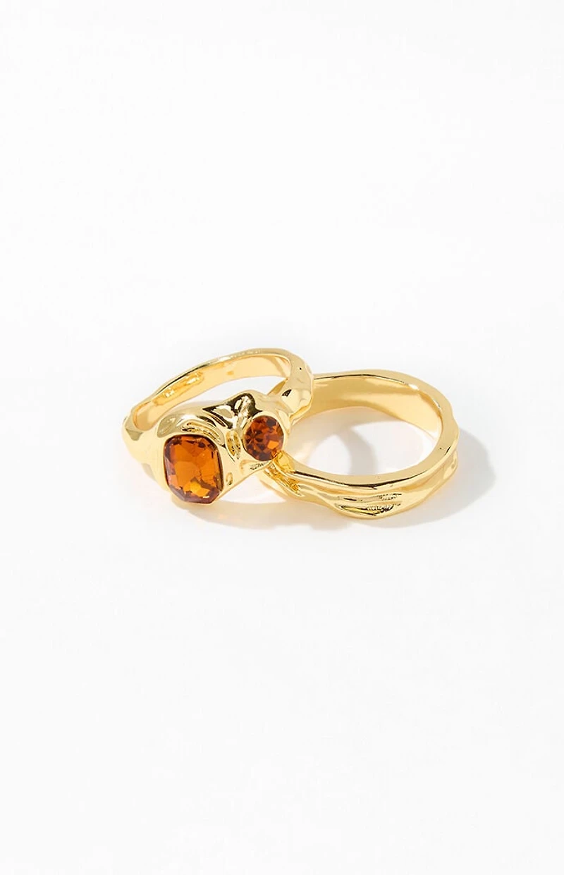 Pacsun 2 Pack Gold Gemstone Rings