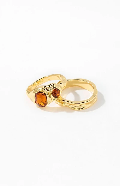 Pacsun 2 Pack Gold Gemstone Rings
