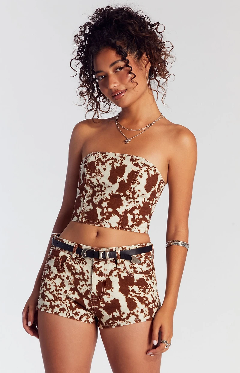 Pacsun Cow Print Denim Micro Shorts