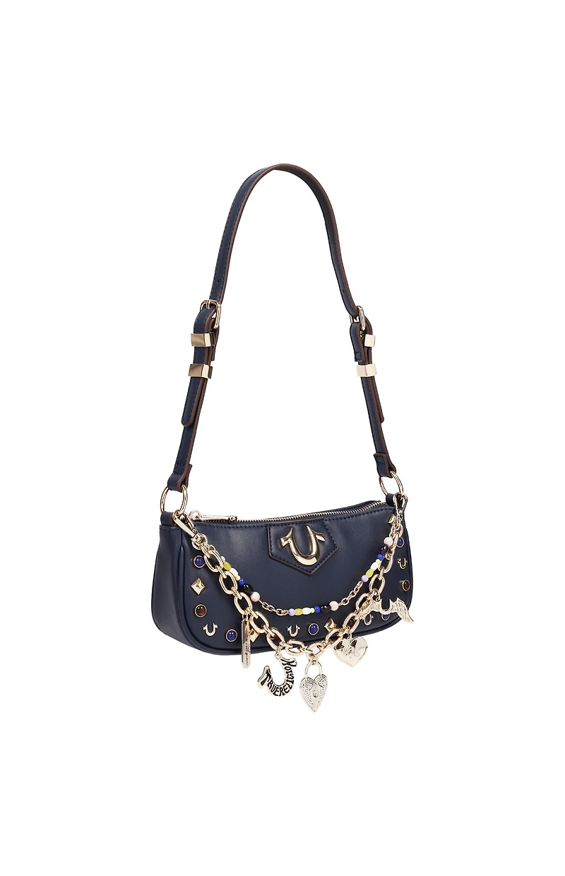 True Religion Navy Chain & Studs Shoulder Bag