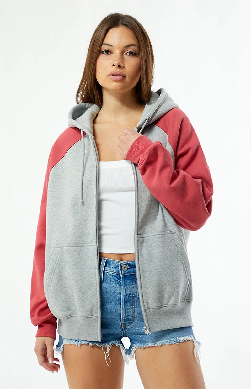 Pacsun Colorblock Raglan Zip Up Hoodie