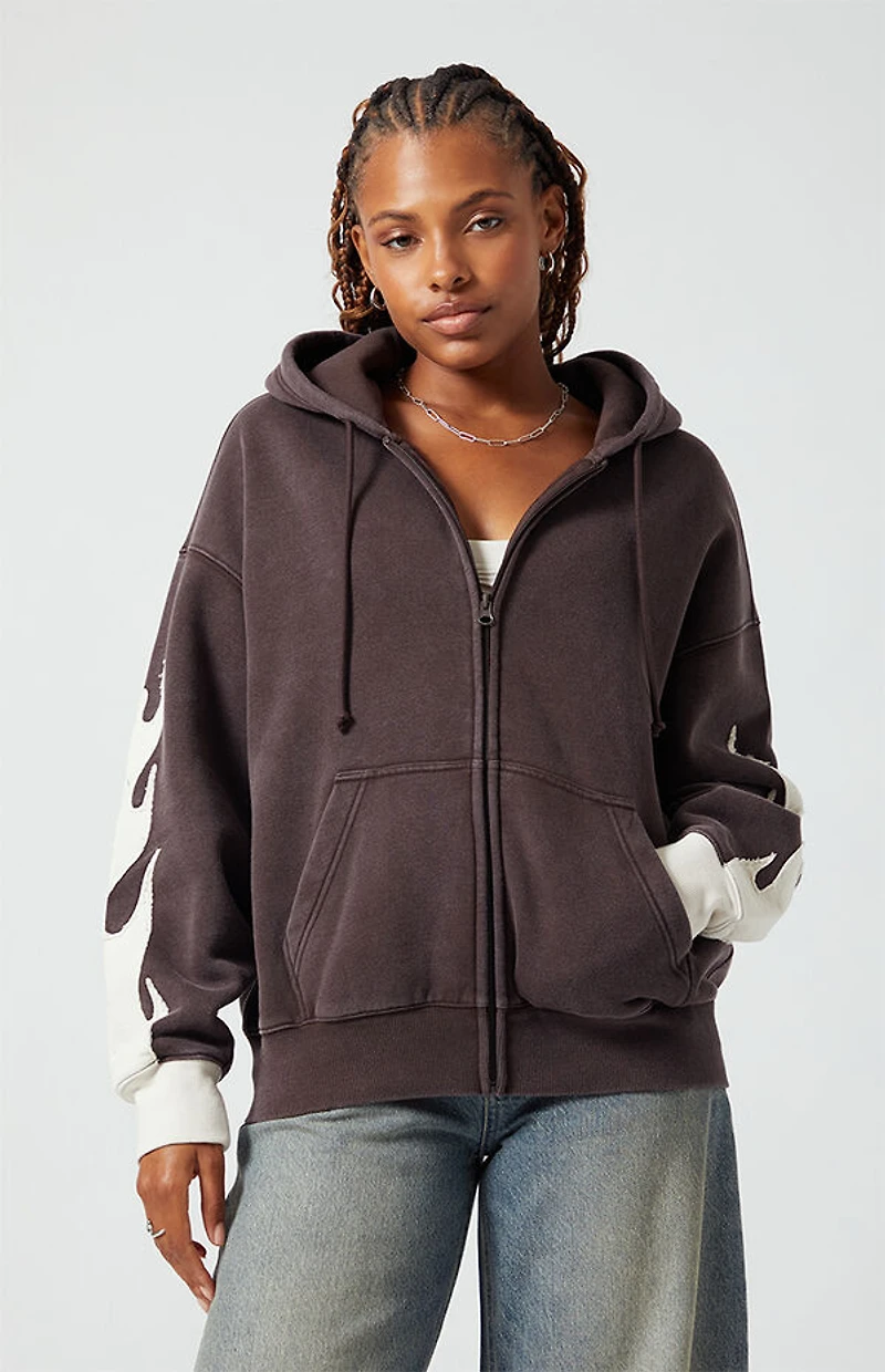 Pacsun Flame Applique Vintage Wash Zip Up Hoodie