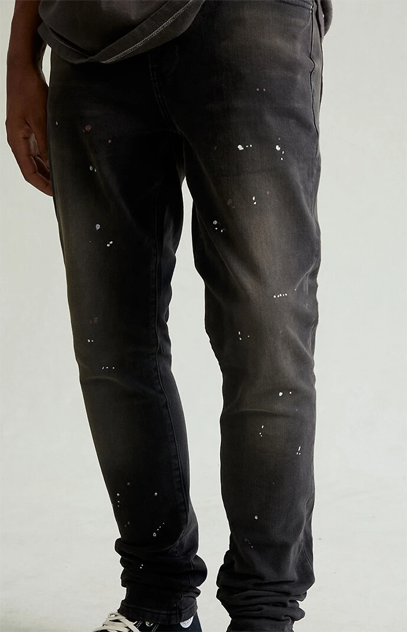 Pacsun Bryce Stacked Skinny Jeans Stretch Paint Splatter Faded Black