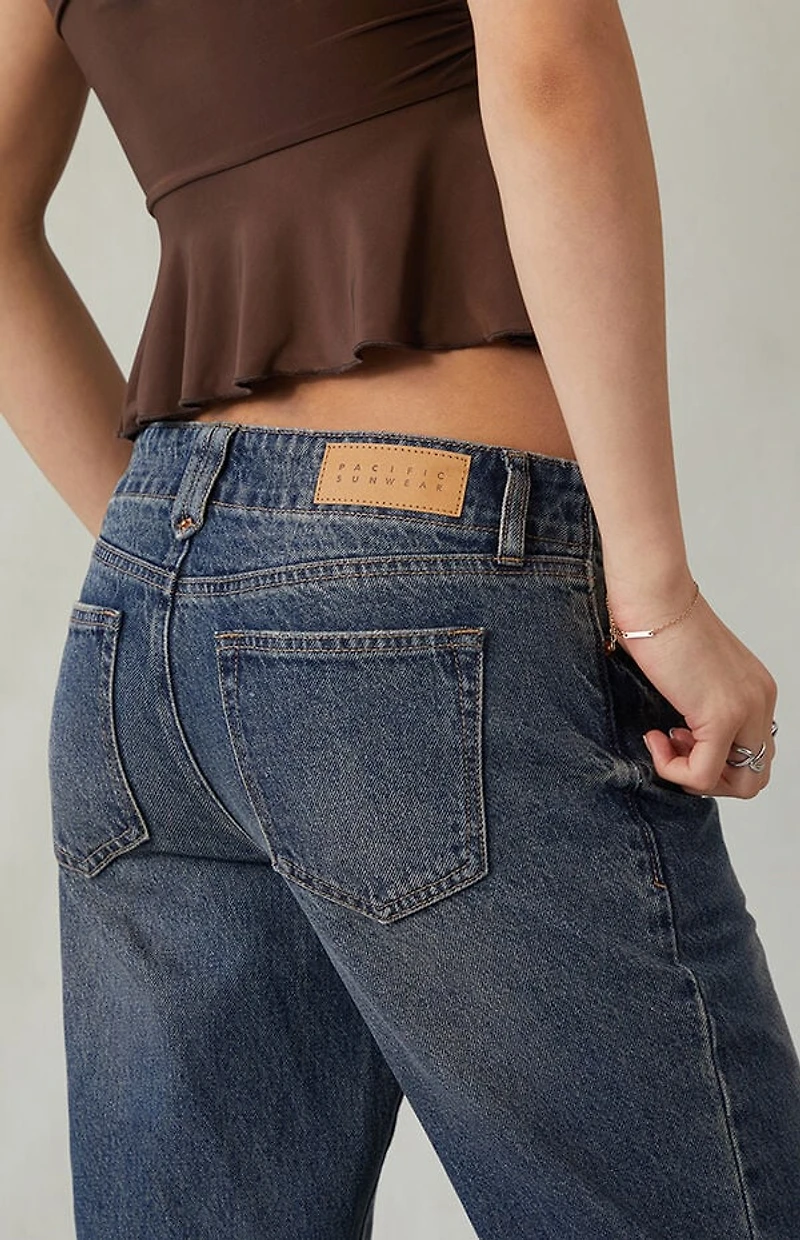 Pacsun Charlie Low Rise Baggy Bootcut Jeans Double Button Dark Indigo