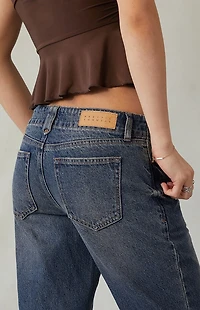 Pacsun Charlie Low Rise Baggy Bootcut Jeans Double Button Dark Indigo