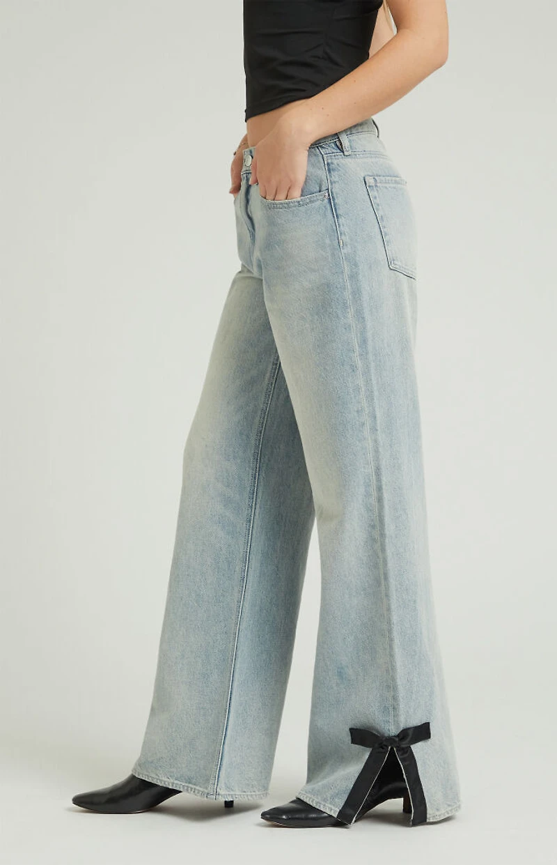 Pacsun Lena Low Rise Super Baggy Jeans Bow Light Indigo
