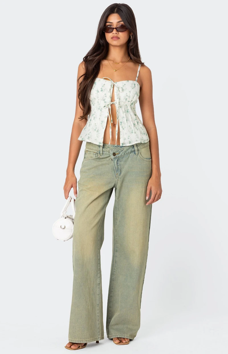 Edikted Malmo Printed Tie Front Top