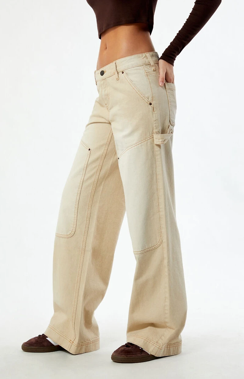 Pacsun Beige Low Rise Baggy Carpenter Jeans