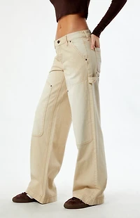 Pacsun Beige Low Rise Baggy Carpenter Jeans