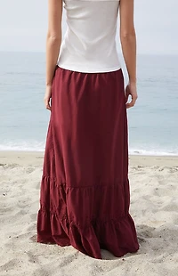 John Galt Burgundy Olive Maxi Skirt