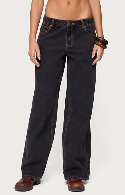 Edikted Contrast Stitch Low Rise Wide Leg Jeans