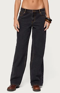 Edikted Contrast Stitch Low Rise Wide Leg Jeans