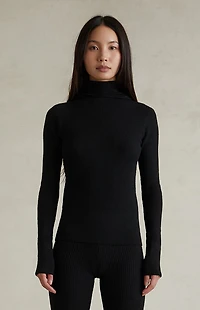 Fear of God ESSENTIALS Women's Jet Black Waffle Knit Tight Hooded Sweater