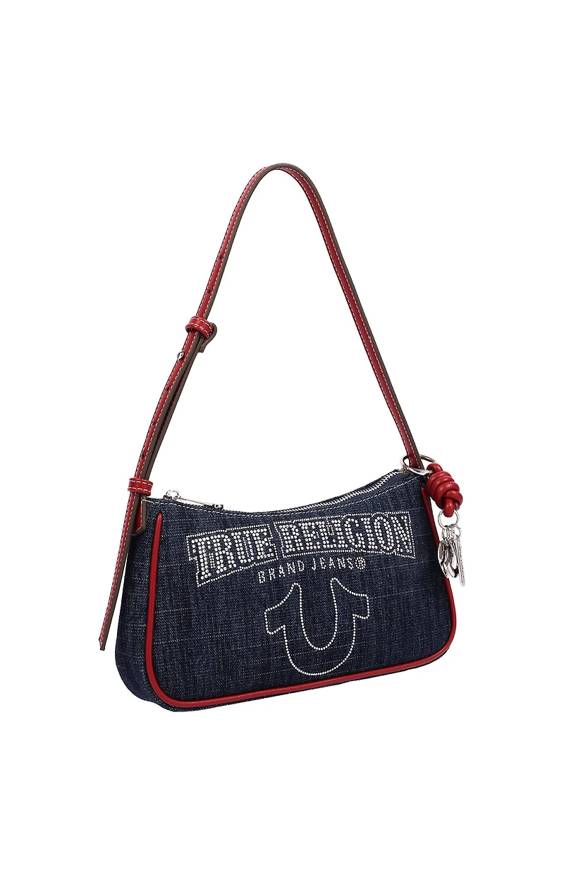 True Religion Bling Logo Red Denim Shoulder Bag